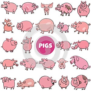 Cartoon pigs and piglets farm animal characters big set