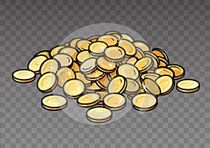 Cartoon pile of gold coins isolated on transparent background. Heap of money. Vector illustration.