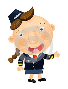 Cartoon pilot or captain going to work isolated on white background illustration