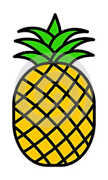 Cartoon pineapple icon. Tropical fruit. Ananas vector illustration isolated on white