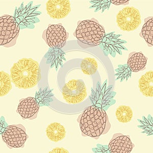 Cartoon pineapple seamless pattern. Continuing line drawing. Seamless textile illustration. Design for greeting card and invitatio