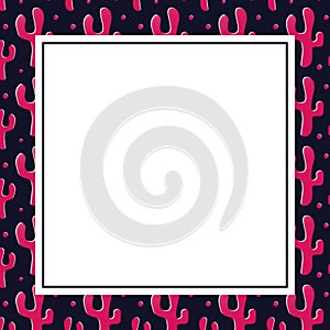 Cartoon pink cacti textured frame, abstract cactus empty background for blank, price or social media mock up or bithday