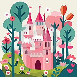 Cartoon Pink Castle Fairy Tale Land