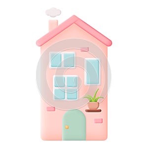 Cartoon Pink Fairytale House isolated