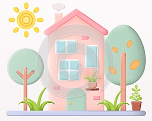 Cartoon Pink Fairytale House isolated