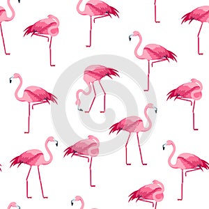 Cartoon Pink Flamingo Bird Seamless Pattern Background. Vector