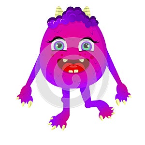Cartoon pink girl monster with happy expression