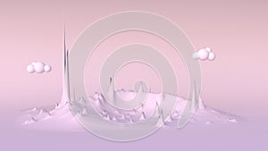 Cartoon pink landscape spike and cloud 3d illustration