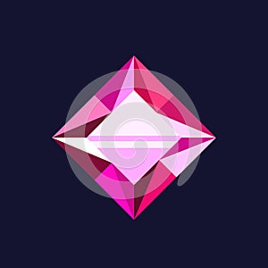 Cartoon Pink Rhombus-shaped Gemstone Crystal Game Asset. Vibrant, Faceted Jewel With Dazzling Hues, Adding Mystique