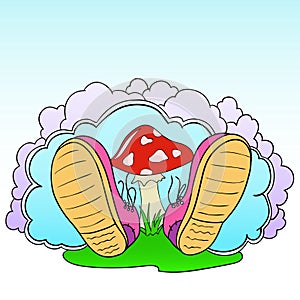 Cartoon pink shoes with poison mushroom
