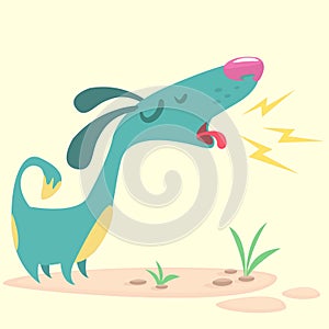 Cartoon Pinscher dog. Vector illustration of barking dog. Blue puppy icon design.