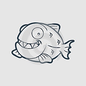 Cartoon of piranha fish was smiling happily