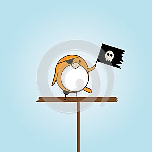 Cartoon pirate bird with scull flag