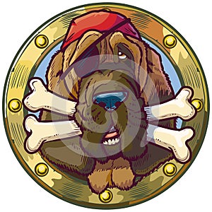 Cartoon Pirate Bloodhound Dog with Bones in Porthole photo