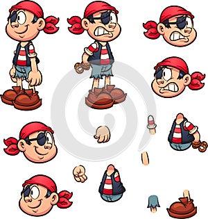 Cartoon pirate boy with separate parts ready for animation