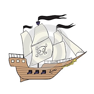 Cartoon pirate buccaneer filibuster corsair sea dog ship icon game