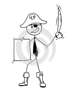 Cartoon of Pirate Businessman With Sabre and Agreement