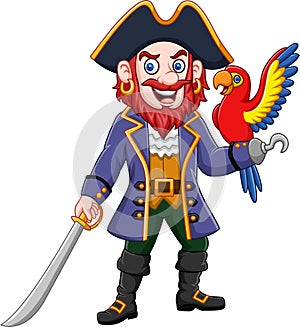 Cartoon pirate captain and macaw bird