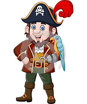 Cartoon pirate captain and macaw bird