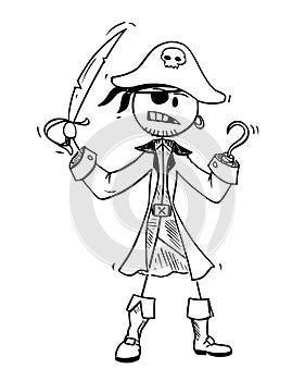 Cartoon of Pirate Captain With Sabre and Hook