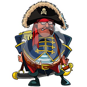 Cartoon pirate in a cocked hat and jacket