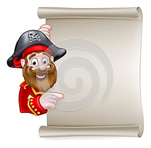 Cartoon Pirate Pointing at Scroll Sign
