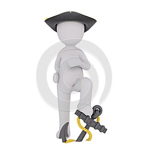 Cartoon Pirate Standing with Foot on Anchor