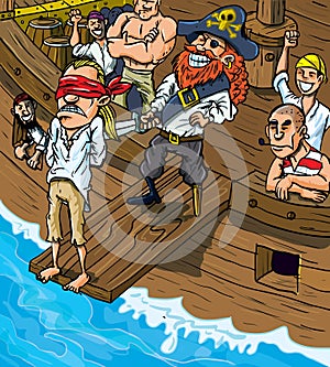 Cartoon pirate walking the plank