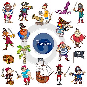 Cartoon pirates fantasy characters set