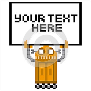 Cartoon Pixel Art Robot Holding A Sign