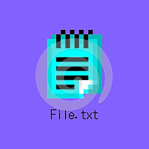 Cartoon Pixel Art Txt File Format Document Icon. Vector