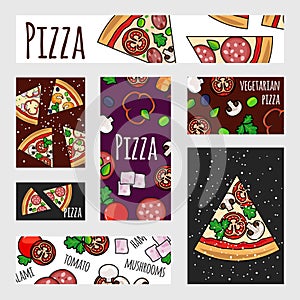 Cartoon pizza banners template. Fast food label, banner, flyer design