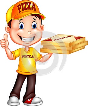 Cartoon pizza delivery man giving thumbs up