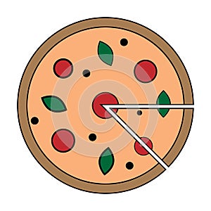 Cartoon pizza, great design for any purposes. Simple illustration. White background. Vector illustration. stock image.
