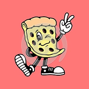 CARTOON PIZZA GUY WITH PEACE SIGN COLOR