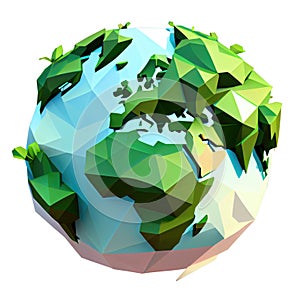 Cartoon planet cute 3d icon Earth day or environment conservation concept low poly. Save green low poly concept isolated