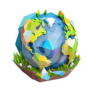 Cartoon planet cute 3d icon Earth day or environment conservation concept. Save green low poly concept isolated Transparent