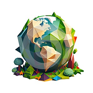 Cartoon planet cute 3d icon Earth day or environment conservation concept. Save green low poly concept isolated Transparent