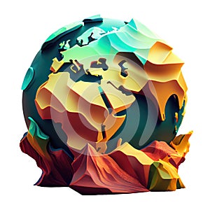 Cartoon planet cute 3d icon Earth day or environment conservation concept. Save green low poly concept isolated Transparent