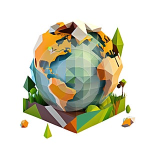 Cartoon planet cute 3d icon Earth day or environment conservation concept. Save green low poly concept isolated Transparent