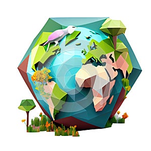 Cartoon planet cute 3d icon Earth day or environment conservation concept. Save green low poly concept isolated Transparent