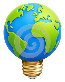 Cartoon planet Earth in form of light bulb