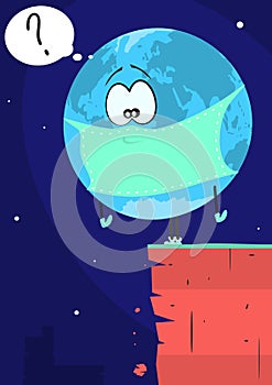 Cartoon planet earth in a mask.