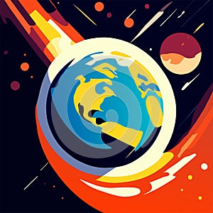Cartoon planet earth in space. Vector illustration in flat style. AI Generated
