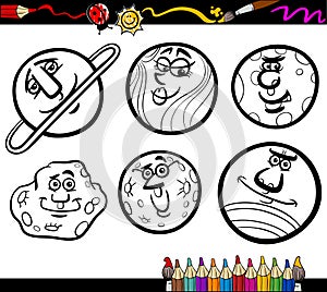 Cartoon Planets and Orbs coloring page