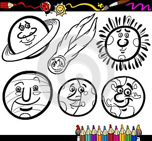 Cartoon Planets and Orbs coloring page