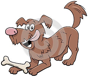 Cartoon playful dog animal character with bone
