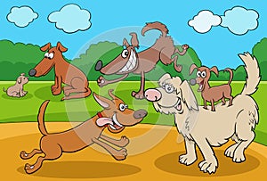 Cartoon playful dogs and puppies funny characters group