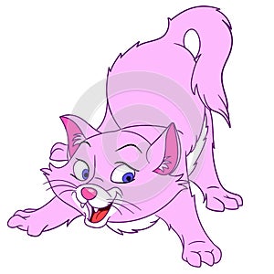 Cartoon playful pink cat