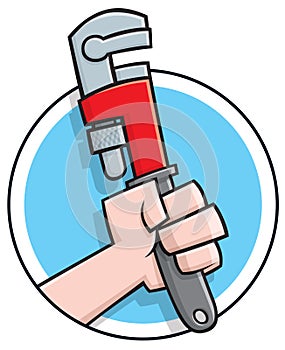 Cartoon plumbers wrench logo